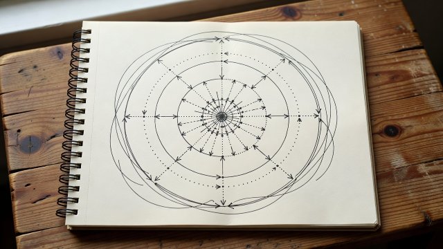 Handwritten notebook showing customer questions mapped into three concentric community rings